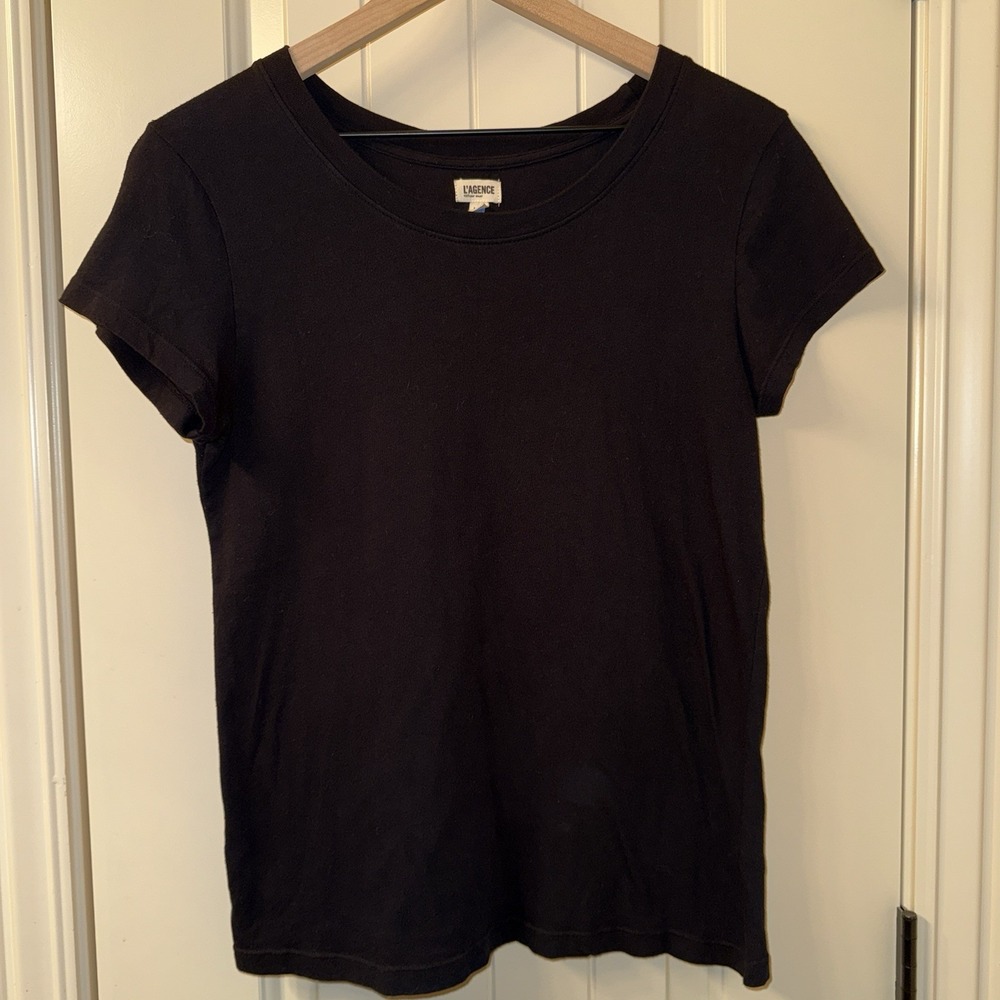 L'Agence Cory Black Premium Cotton Scoop Neck Tee Shirt Large Made in USA Luxury - Picture 6 of 7